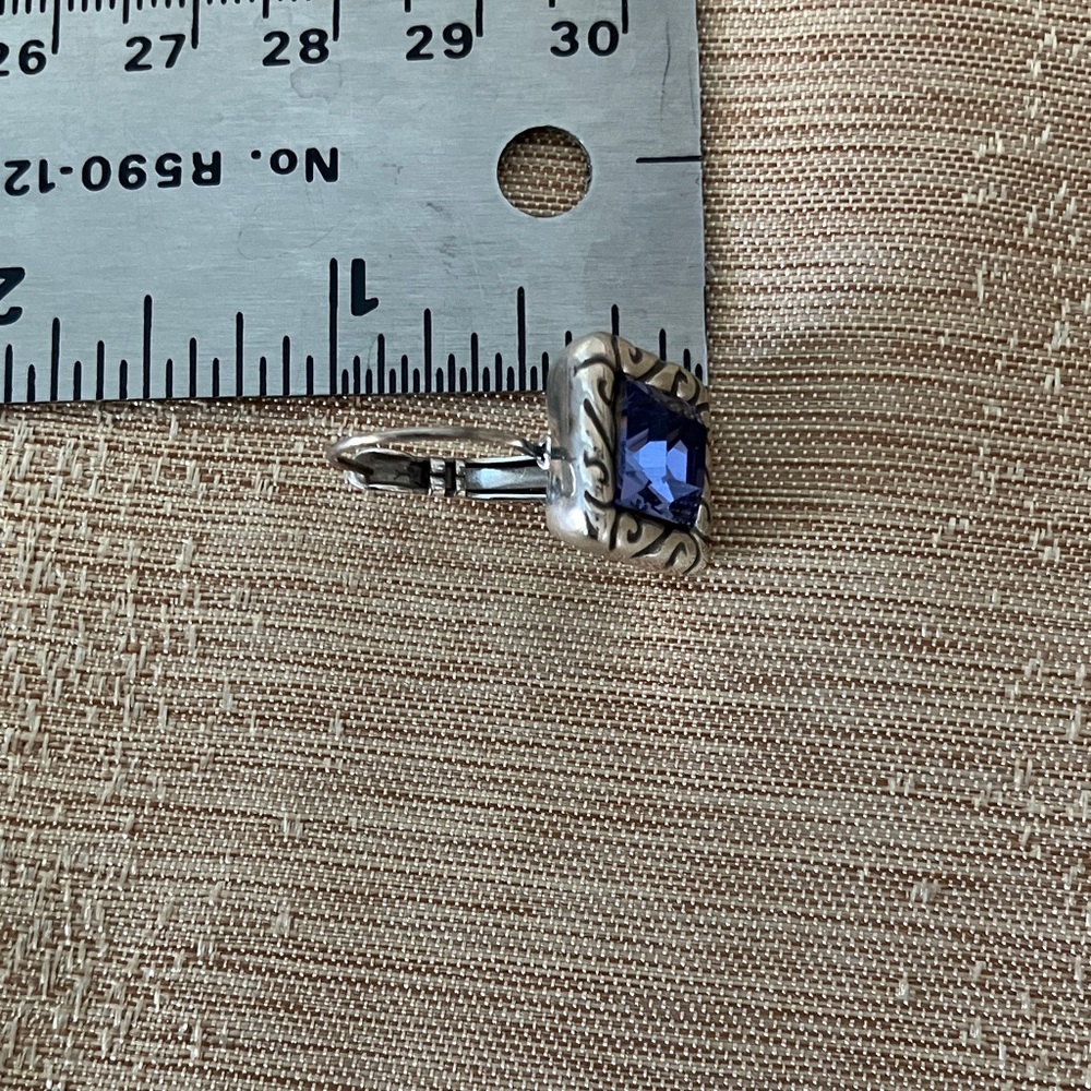 Elegant Silver Tone and Periwinkle Square Earrings - Picture 5 of 6